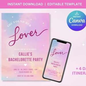 Lover Bachelorette Party Invitation & Itinerary, Canva editable Template, She Found Her Lover, Lover Bachelorette, Lover Invite, Lover bride
