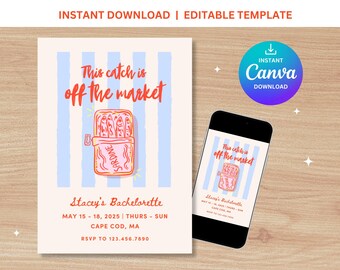 Sardine Editable Canva Bachelorette Digital Invitation, Italian summer, Ciao Bella, la dolce vita, italy fish, Party Invite PDF JPEG