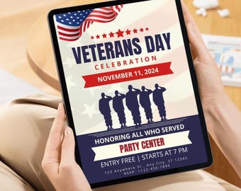 Editable Veterans Day Invitation Template | Patriotic Canva Design (Digital Download)