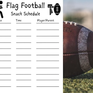 Editable Flag Football Snack Sign-Up Sheet | Game Day Snack Schedule Printable | Team Snack Duty Form | Sports Team Parent Template
