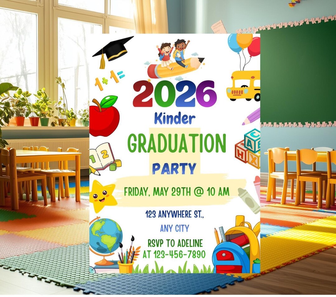 Kinder Invit Kinder Grad Digital Invitation - Editable Kindergarten Graduation Party ...