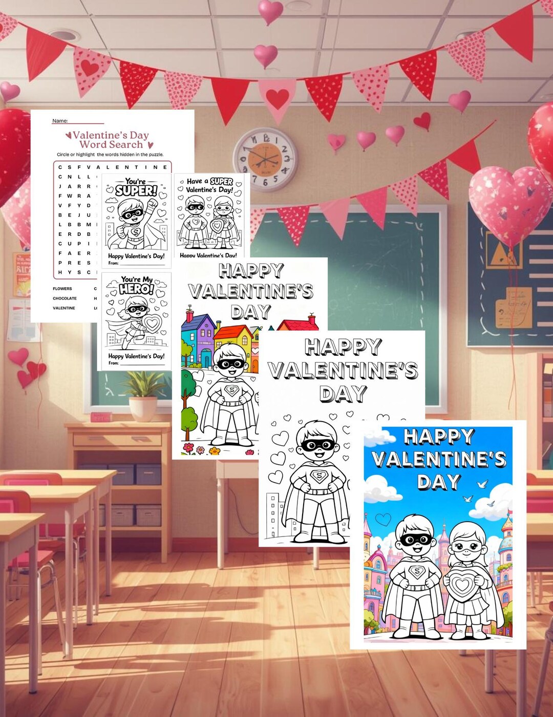 Valentine’s Day Coloring Pages for Kids and Word Search | Printable ...