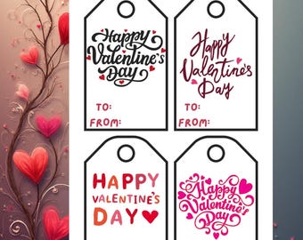 Etiquetas de regalo para San Valentín editables e imprimibles. Descarga instantánea.