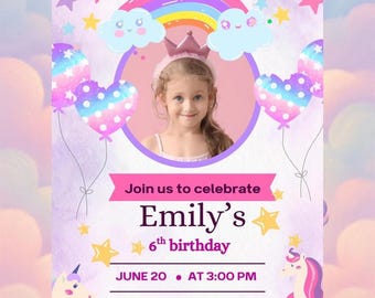 Girl Birthday Invitation | Editable Digital Download | Printable Birthday Party Invite for Girls |Custom Kids Birthday Invitation Template