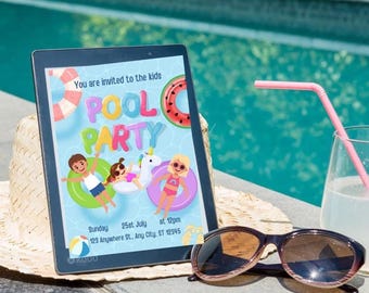 Editable Pool Party Invitation | Kids Summer Birthday Swim Invite (Digital Download)