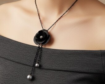 Black Rose Necklace, Rose Jewelry, Gift for Her, Birthday Gift, Christmas Gift, Gift for Wife, Gift for Girlfriend