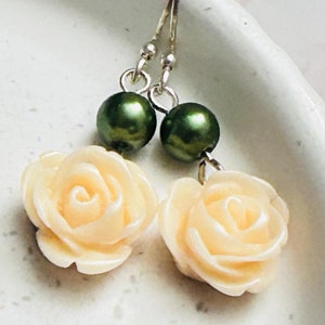 Peach rose earrings dangle -Rose earrings-Rose jewelry-Floral earrings-Bridesmaid gift-Gift for her-Birthday gift-Dangle flower earrings