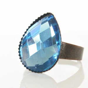 Blue Tear Drop Ring , Adjustable Ring, Grey Blue Drop Faceted Ring, Blue Topaz Ring,  Blue Drop Ring, Blue Stone Ring, Gift for Her,