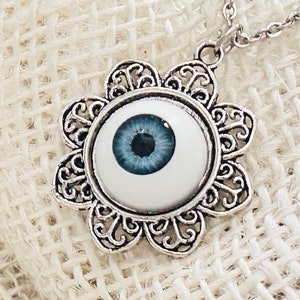 Blue Eyeball Necklace, Halloween Necklace, Halloween Spooky Jewelry