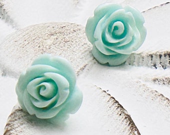 Charming Light Blue Rose Stud Earrings, Ideal Gift for Her, Elegant Floral Rose Post Earrings , Thoughtful Gift Idea for Any Occasion
