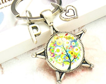 Family tree keychain, Personalized keychain for girlfriend,Tree of life keychain, Glass charm keychain