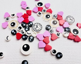 Eye, Heart, Clock Pattern Creation Brick Compatible Part,  Brick Tile 1x1 Round, DIY Building Blocks Accessory