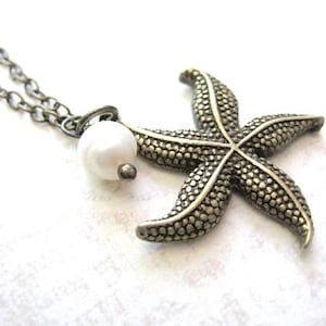 Colar estrela do mar presente para amantes de praia, colar de pérolas estrela do mar presente para dama de honra