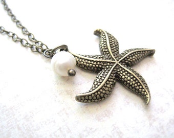 Collar de estrella de mar, regalo para amantes de la playa, collar de perlas de estrella de mar, regalo para dama de honor