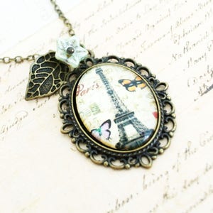 Shabby chic Paris necklace Glass charm necklace image 4