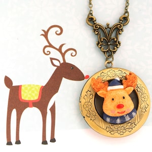 Reindeer Locket Necklace for Christmas Gift
