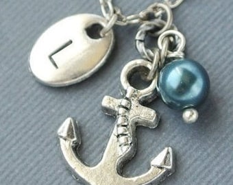 Anchor necklace for women-Silver anchor jewelry gift for her-Nautical necklace-Initial anchor pendant jewelry-Personalized summer necklace