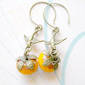 Swallow with Pumpkin Earring, Pumpkin Earrings, Halloween Jewelry, Thankgiving Jewelry image 2