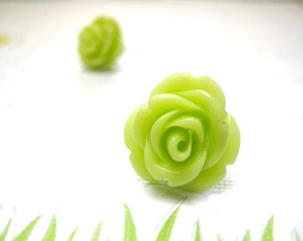 Stunning green rose earrings studs - the perfect gift for her Lime flower earrings for women Flower earrings post