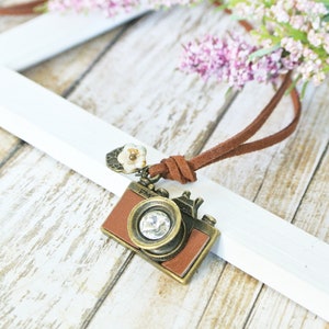 Tan Leather Camera Necklace for Photographer image 6