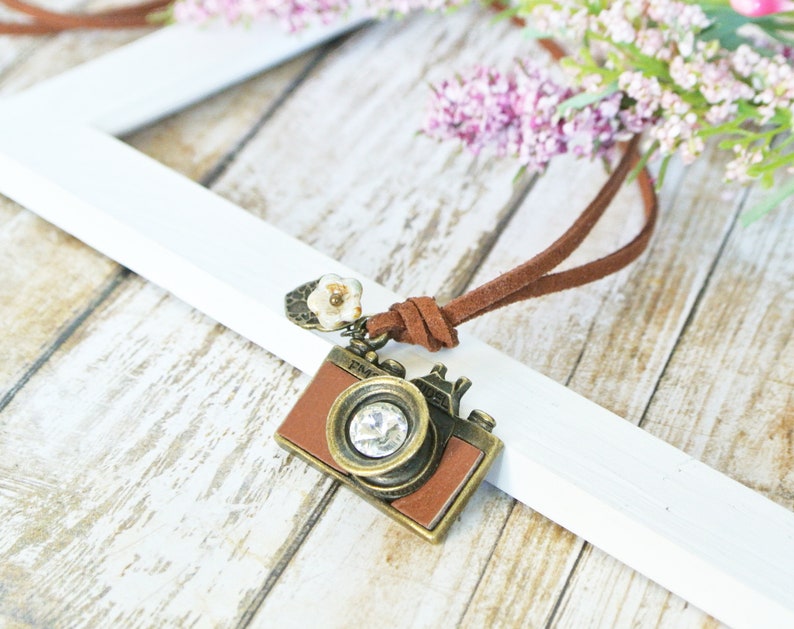 Tan Leather Camera Necklace for Photographer image 6