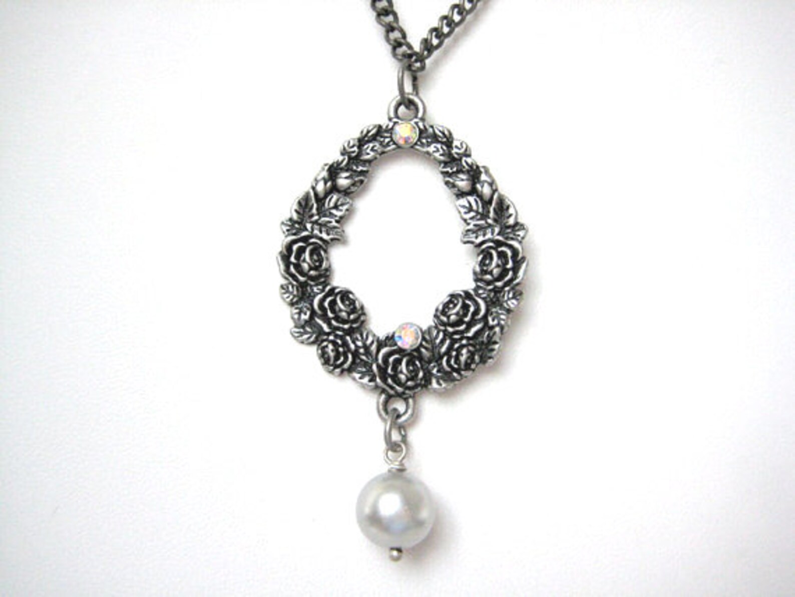 Vintage Rose Enamel Necklace