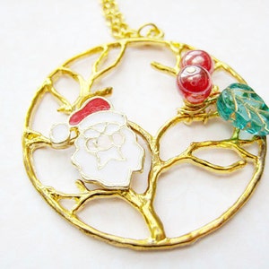 Christmas Tree with Santa Claus Necklace for Holiday Gift