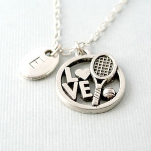Tennis initial necklace,I love Tennis Necklace, Tennis Racket Necklace,Initial Necklace, Initial Hand Stamped, Personalized