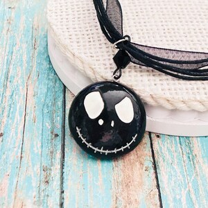 Halloween Jewelry,Jack Skellington Necklace,Black Jewelry, Scary Necklace