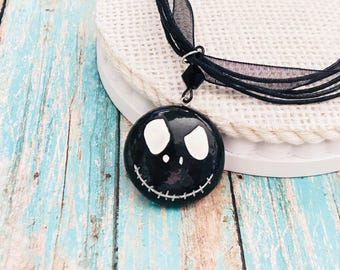 Halloween Jewelry,Jack Skellington Necklace,Black Jewelry, Scary Necklace