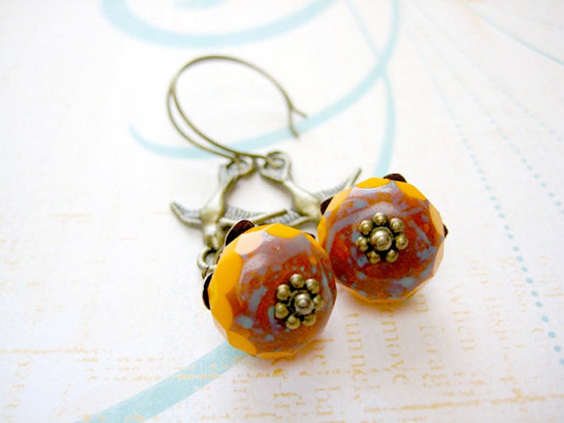 Swallow with Pumpkin Earring, Pumpkin Earrings, Halloween Jewelry, Thankgiving Jewelry image 3