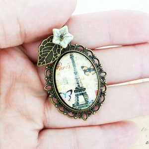 Shabby chic Paris necklace Glass charm necklace image 5