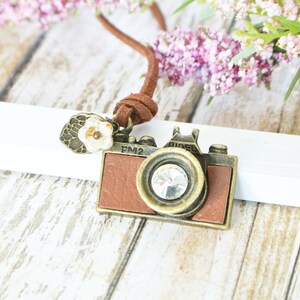Tan Leather Camera Necklace for Photographer image 2