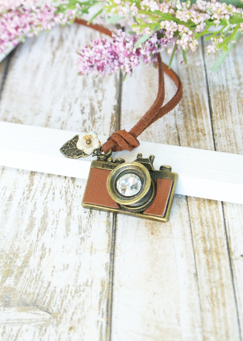 Tan Leather Camera Necklace for Photographer image 7