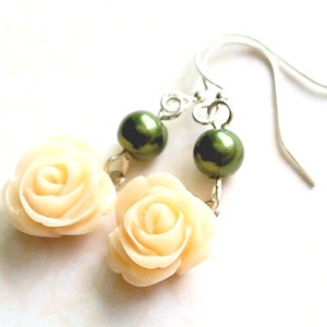 Peach rose earrings dangle Rose earrings-Rose jewelry-Floral earrings-Bridesmaid gift-Gift for her-Birthday gift-Dangle flower earrings image 2