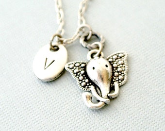 Elephant necklace gift for her-Elephant jewelry gift for friend-Personalized necklace-Initial necklace-Lucky necklace-Friendship necklace