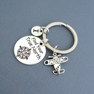 Personalized compass keychain gift for him- Custom keychain -Travel gift keychain-Find your true north compass initial keychain gift for her