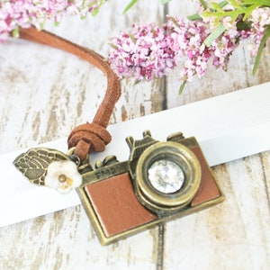 Tan Leather Camera Necklace for Photographer image 1