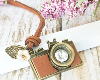 Tan Leather Camera Necklace for Photographer