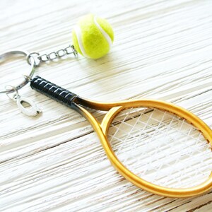 Yellow tennis racket custom keyring for tennis lover,Personalized tennis ball keychain for coach gift,Sports initial keychain gift for dad