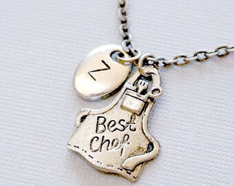 Best Chef Necklace,Cook Necklace,Chef Initial Necklace,Best chef apron charm,Personalized Necklace, Initial Necklace - Iceblues