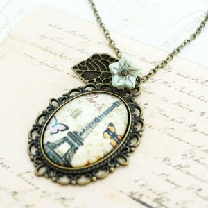 Shabby chic Paris necklace Glass charm necklace image 3