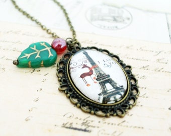 Collana Parigi Torre Eiffel - Collana Renna - Collana cabochon in vetro
