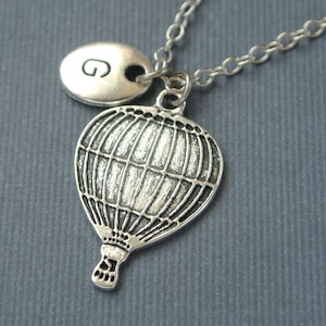 Hot Air Balloon Necklace-Air Balloon Charm-Balloon Pendant-Initial Necklace-Personalized Necklace-Love is in the air-Travel Necklace