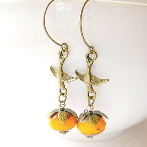 Swallow with Pumpkin Earring, Pumpkin Earrings, Halloween Jewelry, Thankgiving Jewelry image 1