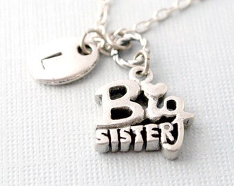 Big Sister Jewelry Personalized Gift Hand Stamped   Initial Necklace Letter Necklace Gift for Sister Monogram Necklace