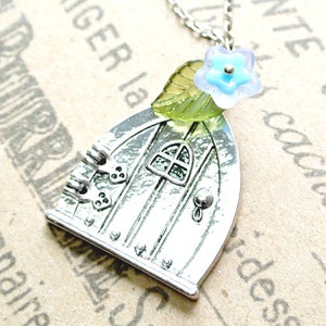 Door Pendant with Blue Flower Necklace,Fairy Wish Door Necklace