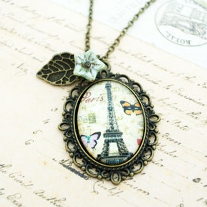 Shabby chic Paris necklace Glass charm necklace image 2