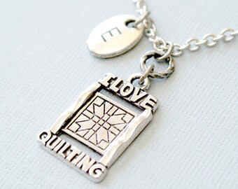 I love quilting necklace Quilting Neckalce Love to Quilt Sewing Necklace Initial Necklace Monogram Gift for quilter Personalized Jewelry