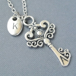 Skeleton Key Necklace,Key Necklace, Silver Key Necklace,Initial Necklace, Personalized, Key Pendant Necklace